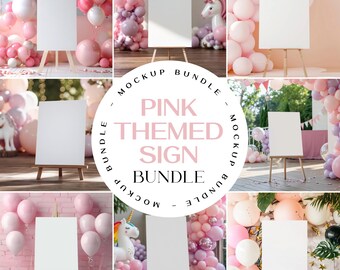 Welcome Sign Mockup Bundle – Pink Kids Party Theme (Editable Mock Ups)