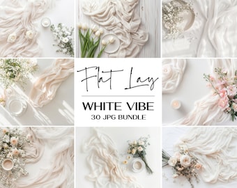 White Table Flat Lay Mockup Bundle, Wedding Product Backgrounds (Digital Download)