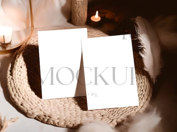 Double Sided Invitation Mockup, 5x7 Card Display (PSD & JPG)