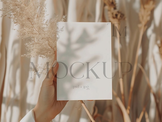 Boho Card Mockup, 5x7 Invitation in Hand Display (PSD & JPG)