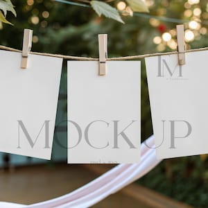 Elegantes hängendes Kartenmodell, Babyparty 5x7 Kartenmodell, Boho Sitzkartenmodell, bearbeitbares 3-Kartenset-Modell, PSD Partygirlandenmodell
