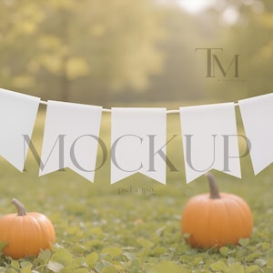 Wall Garland Mockup, Fall Hanging Cards Mockup, Bunting Banner Mockup, Autumn Birthday Banner Mockup, Flag Banner Mockup, Monthly Photo Mock