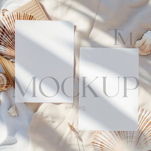 "5x7""Hochzeitskarten Mockup Zwei Minimalistische Sommer Einladungskarten Mockup Doppelkarte Mockup Reihe Sommer Strand Einladungskarte Mockup