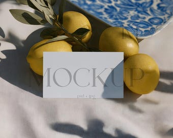 Name Card Mockup With Lemons, Business Card Mockup, Tent Fold Place Card Mockup, Neutral Place Card Mockup, Wedding Stationery Mockup