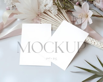 Double 5x7 Invitation Mockup Wedding Invitation Mockup Boho Invite Cards Mock up 5x7 Card Mockup PSD Smart Object Modern Two Minimalist