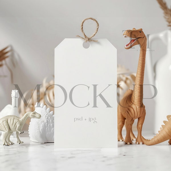 2x3.5 Geschenkanhänger Mockup, Hang Tag Mockup, Rechteck Mockup, Geburtstagsgeschenk Anhänger Mockup, Dino Tag Mockup, 2x3.5 Mockup, PSD Mockup, DI2