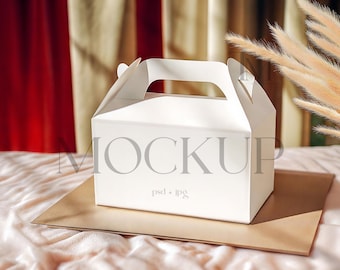 Birthday Gable Box Mockup, Editable Meal Box Mockup, Baby Shower Favor Box Mock, Treat Box Mockup, Wedding Gift Box Mockup, 6.25x3.5" Mockup