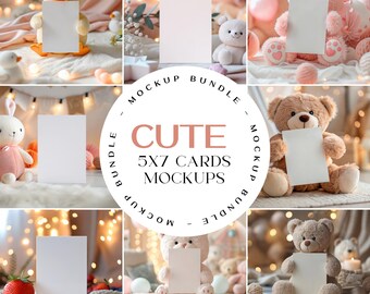 Cute Invite Card Mockup Bundle, Kids 5x7 Card Mockup Bundle, Birthday Invite Mockup PSD, Baby Shower Mockup, Editable Business Card Mockups