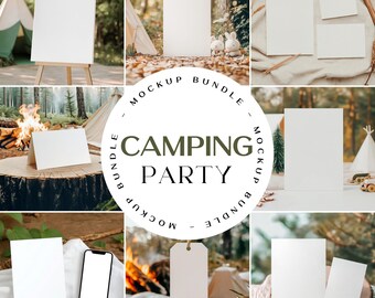 Camping Card Mockup Bundle, Birthday Mockups (PSD, JPG)