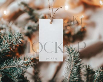 Christmas Tag Mockup, 2x3.5 Gift Label, PSD JPG (Digital Download)