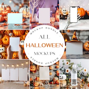 Halloween Mockup Bundle, Einladungen Mockups, 5x7 Karten Mockup, Hochzeit Willkommensschild Mockup, Herbst Mockups, Geburtstagsschild Mockup PSD