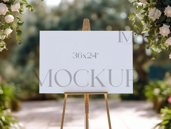 24x36" Wedding Sign Mockup, Easel Poster Mockup (PSD & JPG)