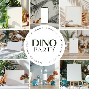 Pacote de maquetes com tema de dinossauro Convite Mockup 5x7 Cartão Mockup Placa de boas-vindas de aniversário Mockup Etiqueta de presente Mockup Placa de aniversário Mockup PSD D11