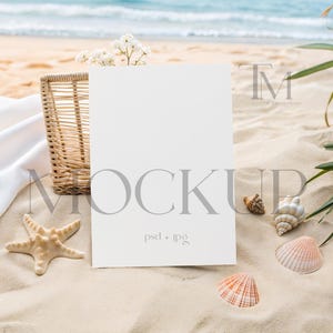 Maqueta de tarjeta de playa de 5x7, maqueta de tarjeta de verano, maqueta de invitación, maqueta de verano de 5x7, maqueta de invitación bohemia, maqueta de tonos neutros, maqueta de boda