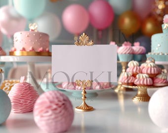 3.5x2 Card Pink Mockup, Elegant Tented Card (PSD & JPG)