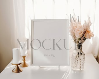 White Frame Mockup, 8x10 Wedding Table Number Display, PSD JPG (Digital Download)