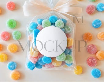 Candy Bag Sticker Mockup, Treat Label Mock (PSD, JPG)