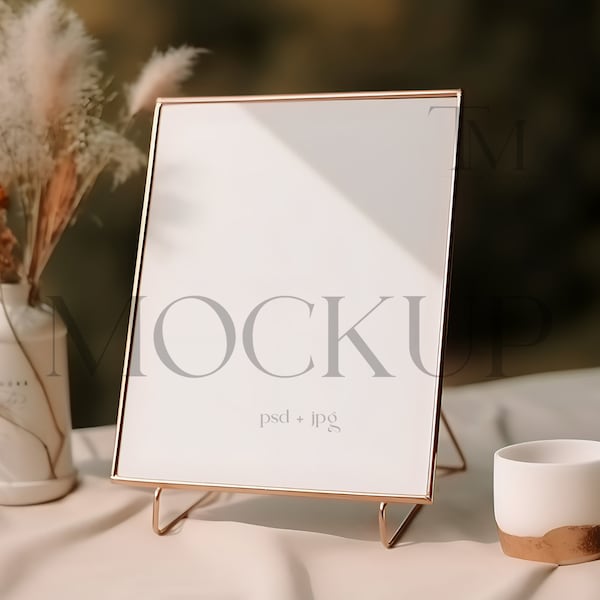 8x10 Sign Mockup, Framed Sign Mock Up, Tabletop Sign Mockup, 8x10 Gold Frame Mockup, Wedding Table Mockup, Table Number Sign Mock, PSD Mock