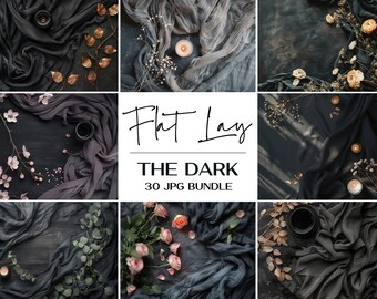 Dark Table Flat Lay Mockup Bundle, Wedding & Product Photography (JPG)