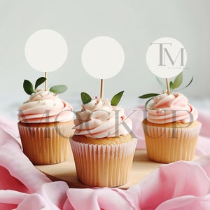 Rosa Cupcake Etikett Mockup, rundes Etikett Mockup, Hochzeitstorte Topper Mockup, Geburtstag Cupcake Topper Mockup, bearbeitbares Favor Tag Mockup