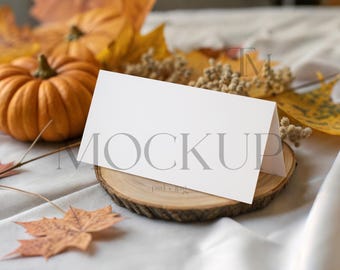 3.5x2 Card Mockup, Table Card Mockup, Wedding Details Card Mock, Autumn Tent Fold Card Mockup, Boho Folded Name Tag Mock-up PSD