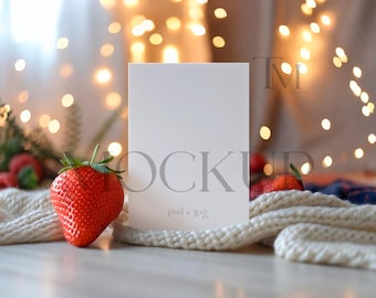 Strawberry 5x7 Card Mockup, Bright Invite Mockup, Birthday Party Mockup, 5x7 Baby Shower Mockup, Berry Invite Card Mockup, Single Card Mock