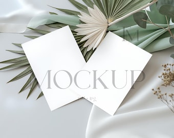 Boho Double Invitation Mockup, 5x7 Cards, Flat Lay (PSD & JPG)