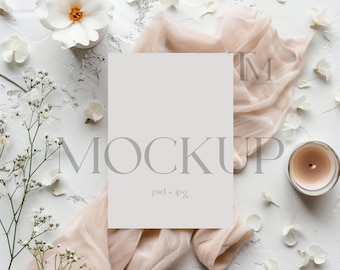 Boho Wedding Invitation Mockup, 5x7 Card (PSD & JPG)