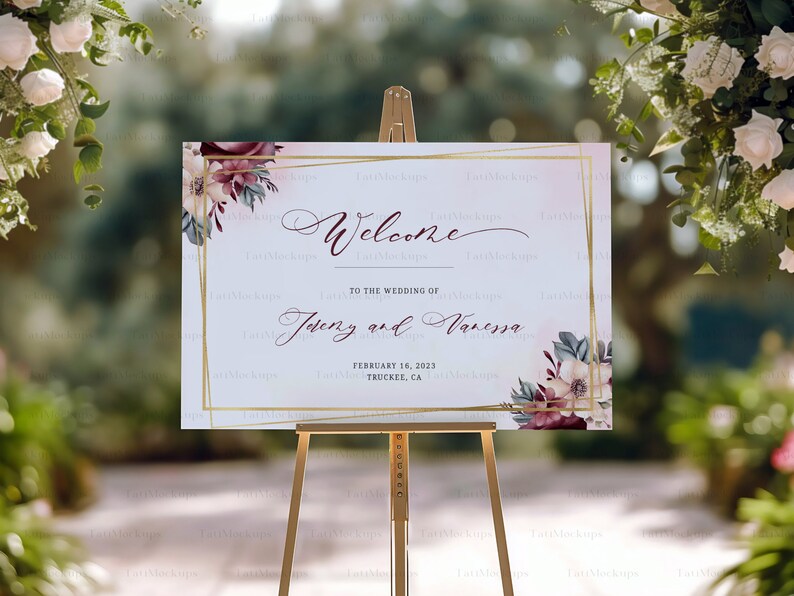 24x36" Wedding Sign Mockup, Easel Poster Mockup (PSD & JPG) image 3