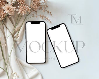 2つのiPhone画面モックアップ、モバイルアプリモックアップ（PSD、JPG）