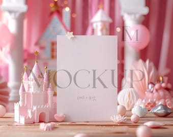 Mockup de convite rosa, cartão 5x7, chá de bebê, aniversário (PSD e JPG)