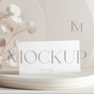 Mockup de cartão de visita minimalista, mockup de cartão de visita, mockup de cartão de lugar com dobra de tenda, mockup de cartão de lugar neutro, mockup de papelaria de casamento, mockup de cartão