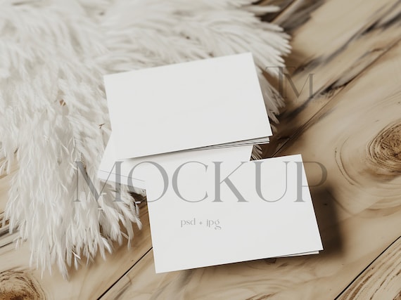 Boho Business Card Mockup, 3.5x2 Neutral Stationery Display (PSD & JPG)