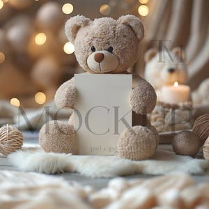 Maquete de convite infantil, maquete de urso de pelúcia pastel, maquete de aniversário de bebê, maquete de chá de bebê editável, maquete de convite 5x7, maquete de cartão de bebê moderno