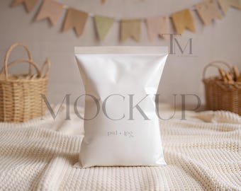 Chips Bag Mockup, Minimal Chip Wrapper Mock Up, Neutral Treat Bag Mockup PSD, Chip Bag Template Mockup, Potato Chip Bag Label Mockup