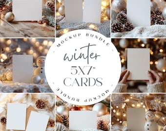 Pacote de mockups de cartões de Natal, kit de mockups de cartões festivos 5x7, mockups de cartões comemorativos de inverno, mockups de cartões de casamento, mockups de cartões de convite para festas CH5