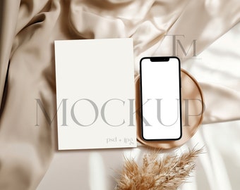 Card and Phone Mockup Card and Device Mockup Iphone and Card Mockup Digital Invitation Mockup Greeting Card Mockup Invite and Smart Phone