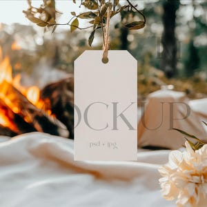 Mockup di etichetta regalo per evento, Mockup di etichetta di ringraziamento modificabile, Mockup di etichetta di favore Boho, Mockup di etichetta regalo presente, Mockup di etichetta rettangolare neutra CP2
