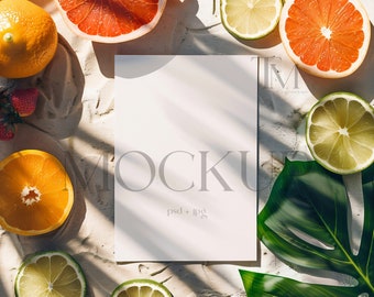 5x7 Greeting Card Mockup: Summer Fruit Invitation (PSD, JPG)