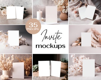 5x7 Invitation Mockup Bundle, Stationery Card PSD (35 files)