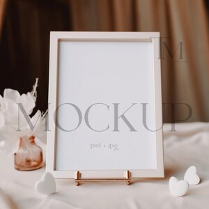 White Framed Table Number Mockup, Wedding Bar Menu Mockup, Frame Table Sign Mockup, Stationery Table Number Sign Mockup, 5x7 Sign Mockup