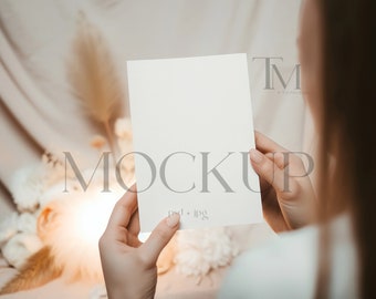 5x7 Wedding Card Mockup, Minimalist Invitation in Hand Display (PSD & JPG)