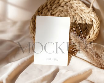 Boho 5x7 Card Mockup, Wedding Invitation Stationery (PSD, JPG)