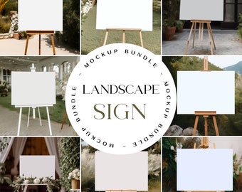 Wedding Welcome Sign Mockup Bundle, Landscape Easel (PSD, JPG)