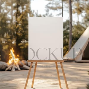 Mockup cartello di benvenuto per campeggio, mockup in tela per addio al nubilato, mockup cartello per evento, mockup cartello per compleanno, mockup cavalletto PSD, mockup cartello per cortile CP2