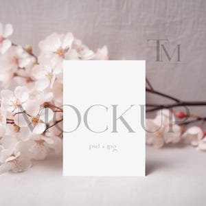 5x7 Spring Mockup Greeting Card Mockup 5x7 Card Mockup Invitation Simple Baby Shower Card Mockups Wedding Pink Flower Mockup Smart Object