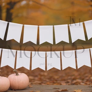 Autumn Wall Garland Mockup, Fall Birthday Banner Mockup, Hanging Cards Mockup, Bunting Banner Mockup, Halloween Flag Banner Mockup PSD