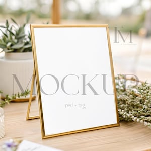 Framed Sign Mock Up, 8x10 Sign Mockup, Tabletop Sign Mockup, 8x10 Gold Frame Mockup, Wedding Table Mockup, Table Number Sign Mock, PSD Mock
