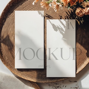 Zwei Menükarten Mockup, Hochzeitsprogramm Mockup, Menü Flatlay Mockup, 4x8 Karten Mock, Leere Karte Mockup, Weinkarte Mockup, Doppelte Karte Mockup
