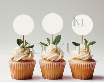 Cupcake Topper Mockup, Blank Cupcake Topper, White Cupcake Tag Mock-up, Cupcakes Tags Mock, White Cupcake Topper Photo, Party Decor Mockup